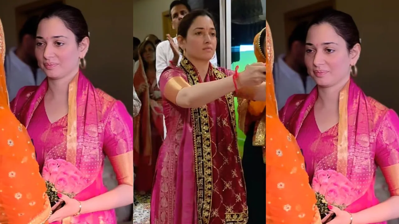 Tamannaah Bhatia Navratri Elegance: South Indian Flair Meets Festive Glamour in Pink and Gold
