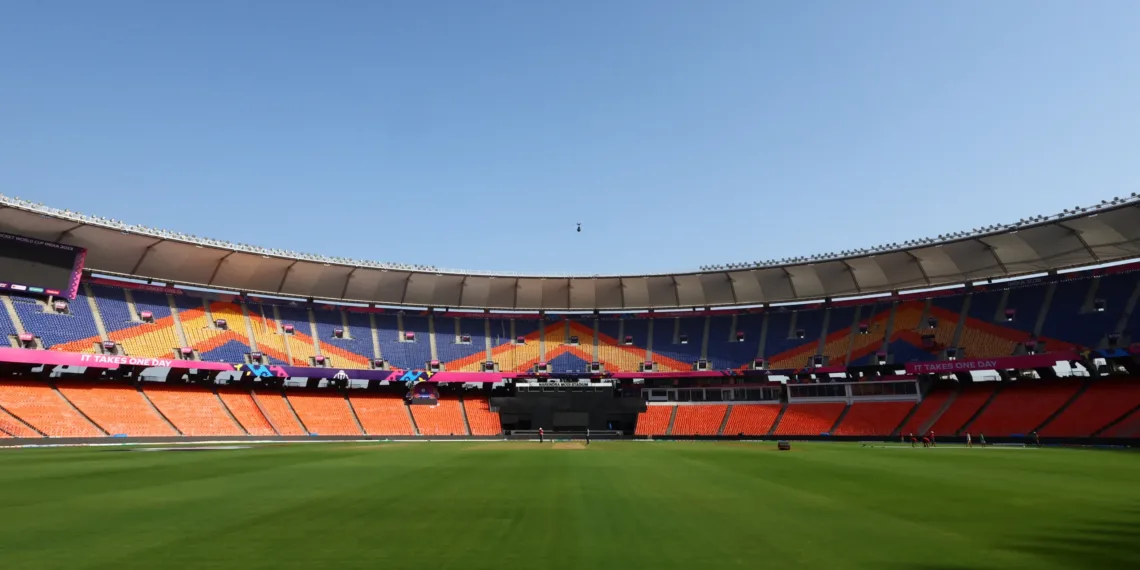 FILE PHOTO: Cricket - World Cup - Previews - Narendra Modi Stadium, Ahmedabad, India - October 4, 2023 General view inside the stadium before the first game in the World Cup REUTERS/Andrew Boyers/File photo