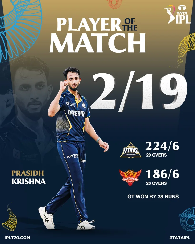 Prasidh IPL 2025: Shubman Gill, Sai Sudharsan, and Jos Buttler Power Gujarat Titans to 38-Run Win Over Sunrisers Hyderabad