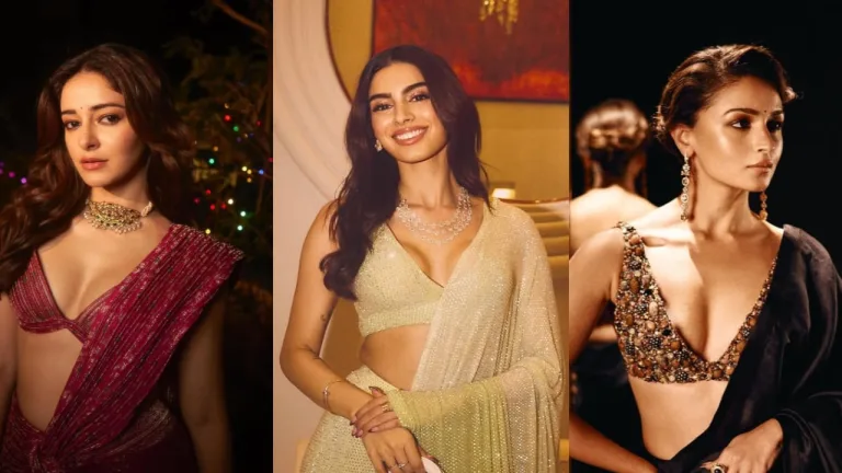11 Plunging Neckline Blouse Designs and Styling Tips Inspired by Ananya Panday, Alia Bhatt, and More