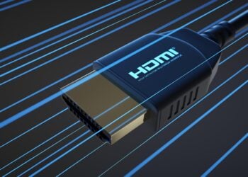 Hdmi,connector,whit,information,rays,on,dark,background.,3d,illustration.