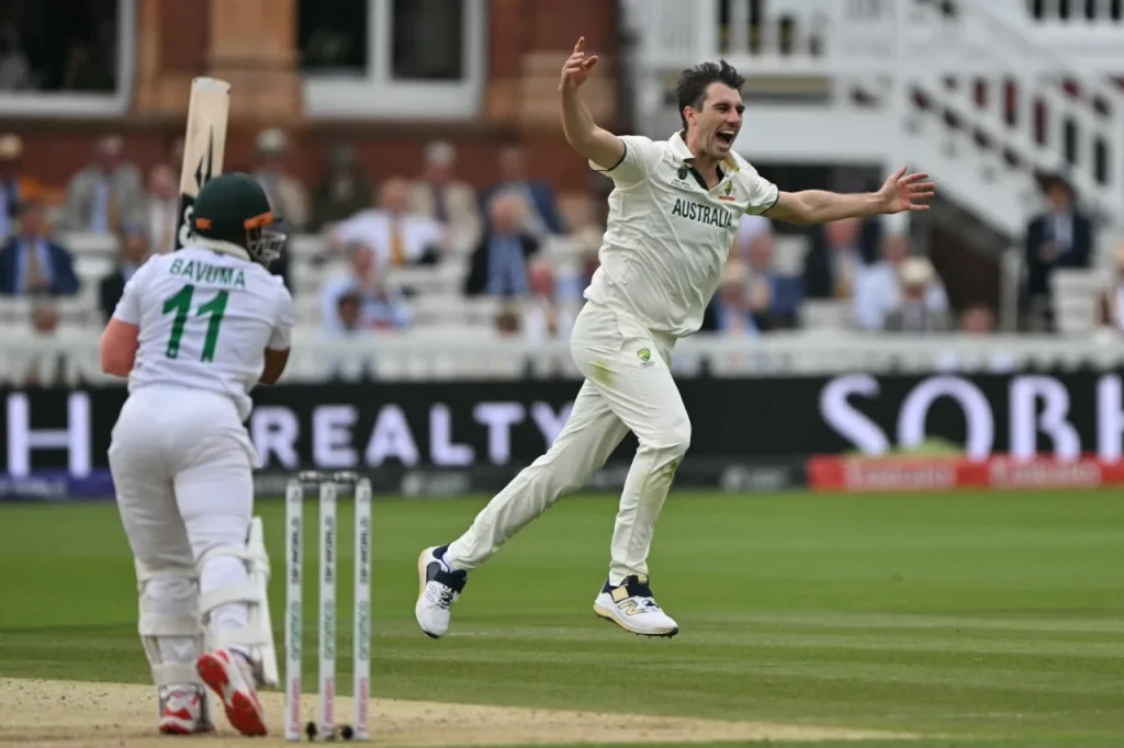 Pat cummins celebrates the wicket of temba bavuma, australia vs south africa, world test championship final, 2nd day, lord's, june 12, 2025 getty images