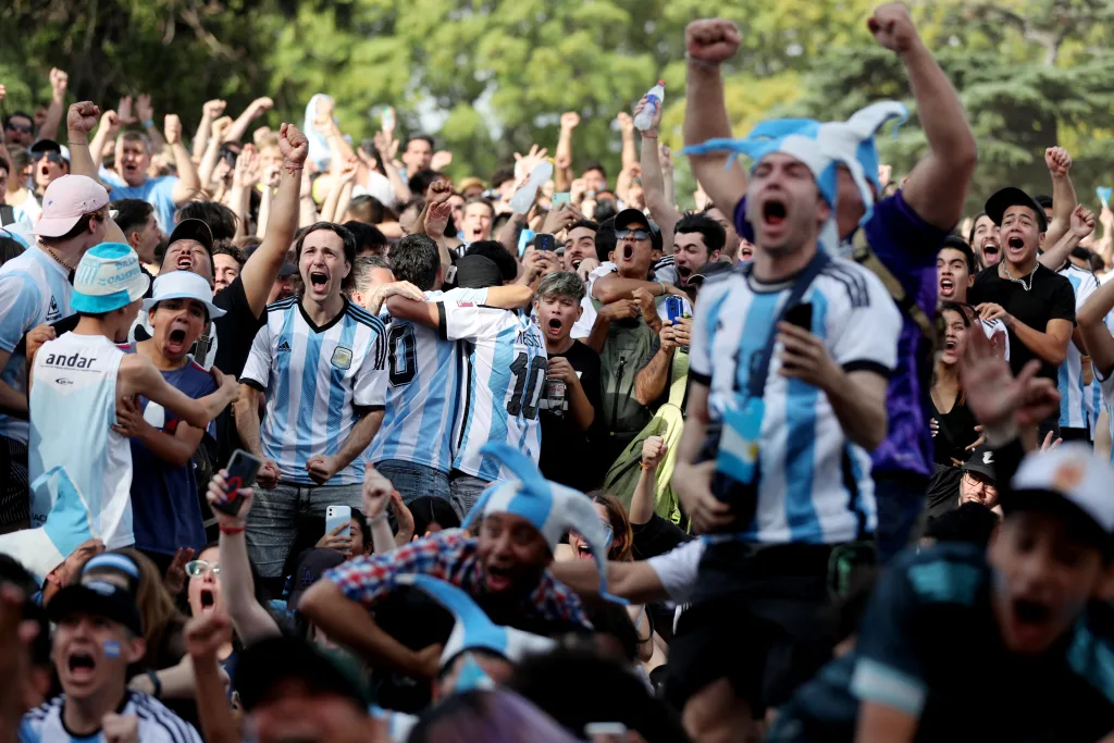 Fifa world cup qatar 2022 fans in buenos aires watch poland v argentina