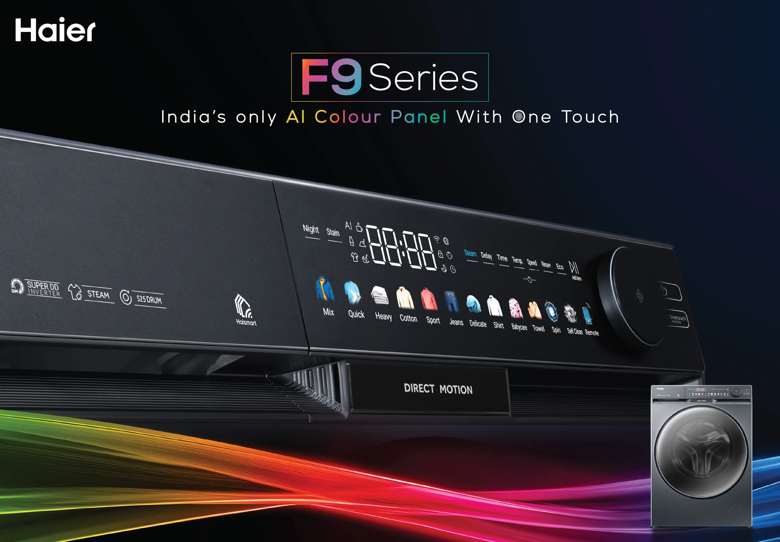 Haier F9 Series: India's First AI Color Panel Washing Machine That Thinks Before It Washes