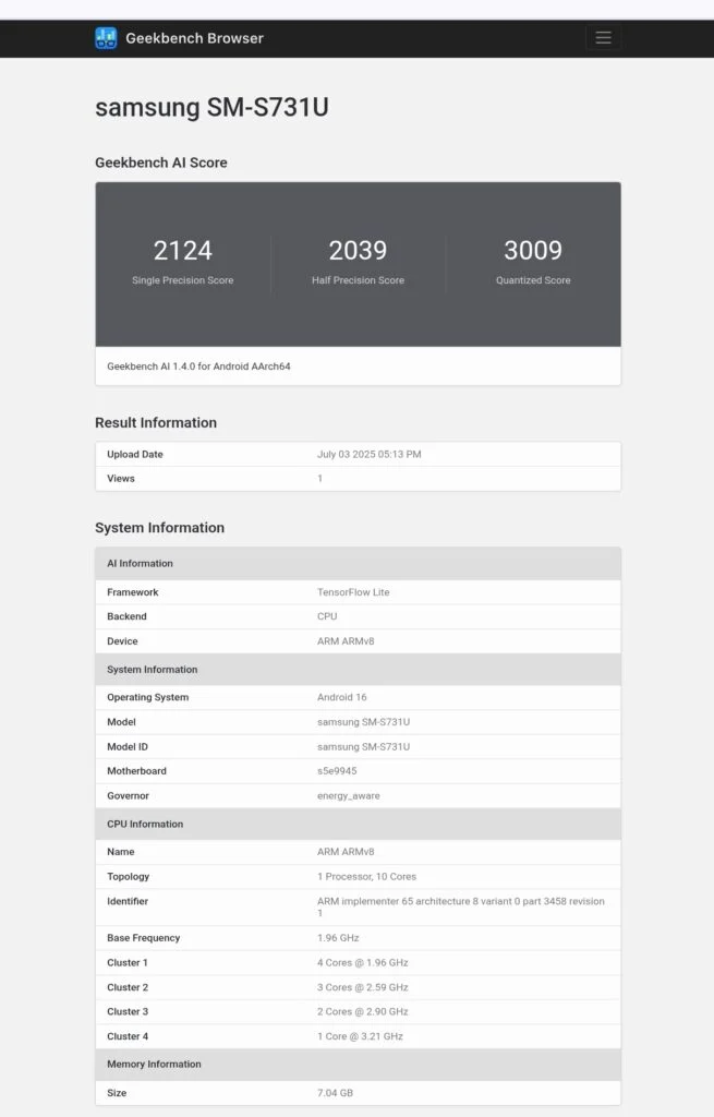 Samsung Galaxy S25 FE Benchmark Leak Shows Strong GPU & AI Performance 2 Galaxy s25 fe 4