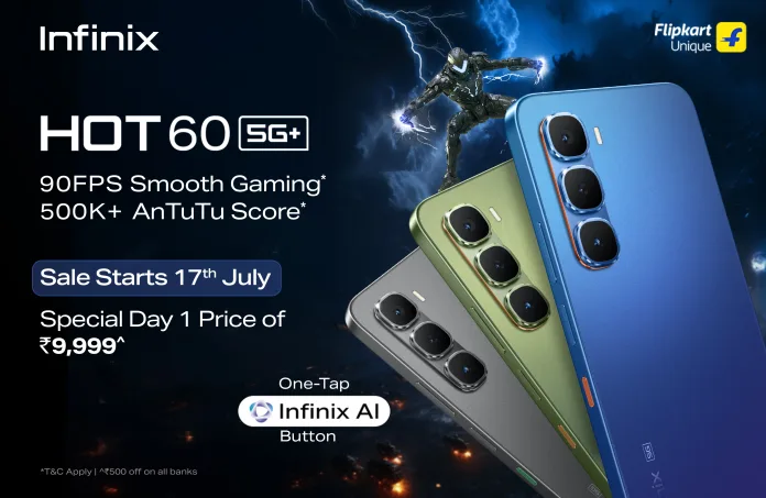HOT 60 5G+ KV Infinix HOT 60 5G+ Launches: India's Slimmest Gaming Phone with AI Button at Just ₹9,999