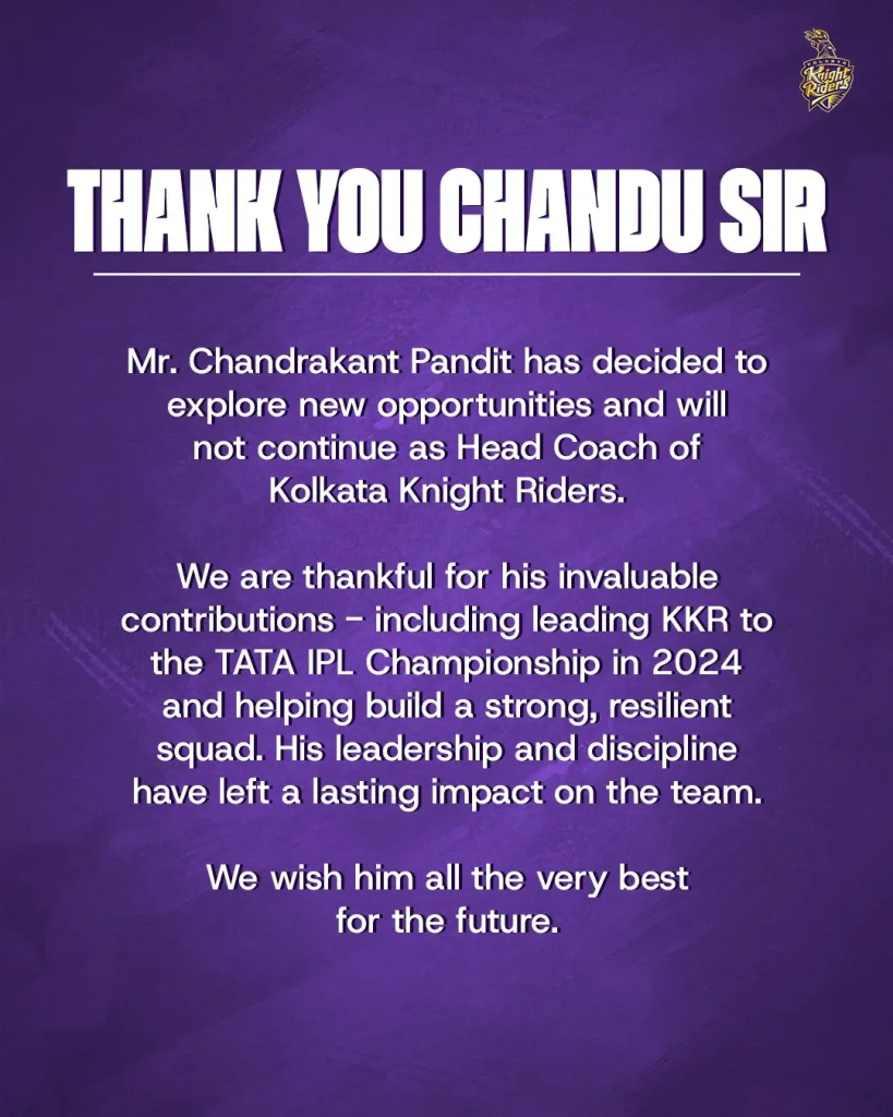 KKR Ends Three-Season Journey with Chandrakant Pandit Following IPL 2025 Disappointment 1 Kkr