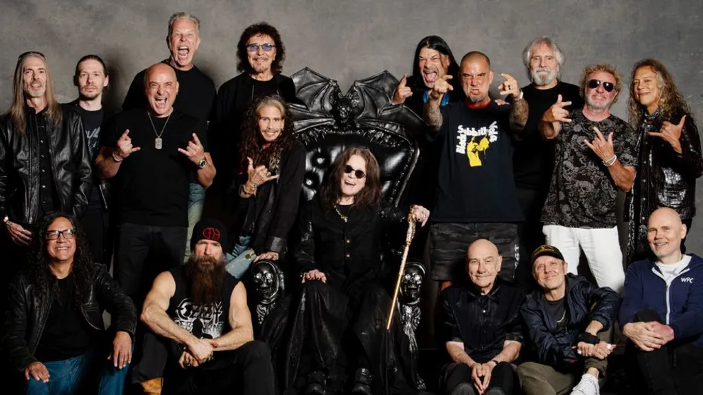 Ozzy osbourne (centre) pictured before the show with some of the stars who were also on the bill
