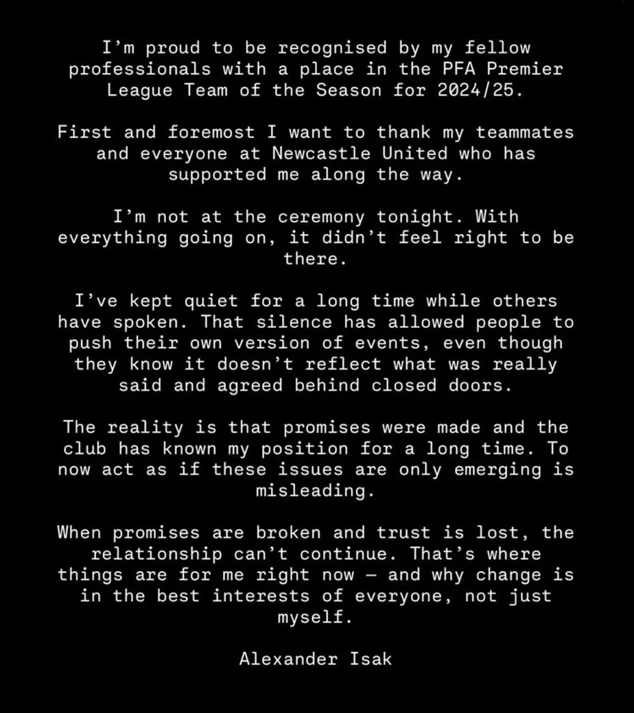 Alexander isak statement