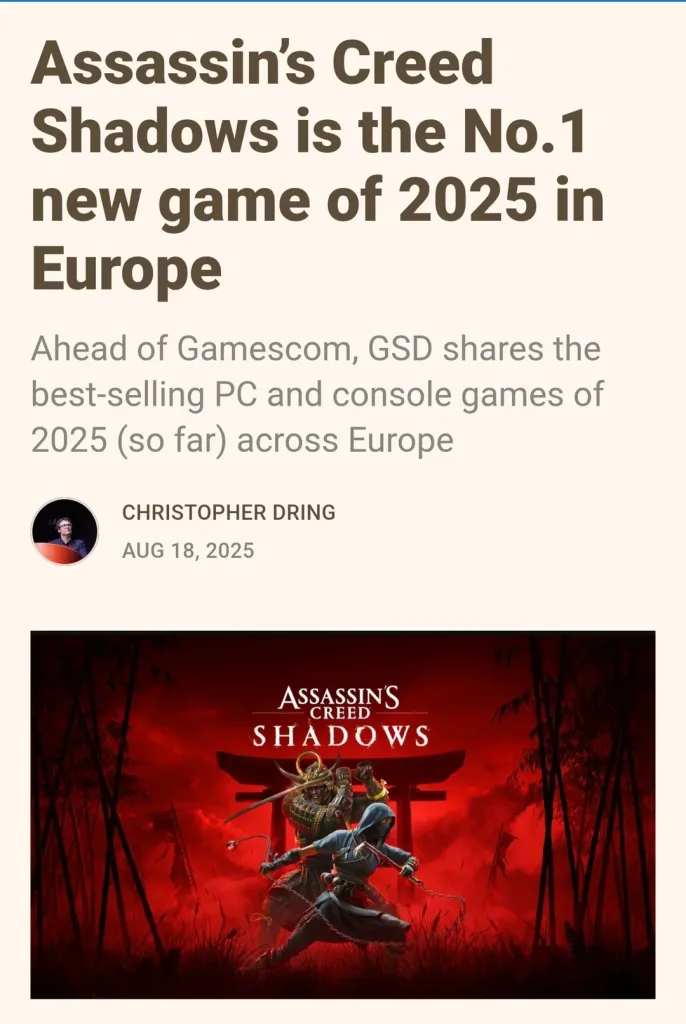 Assassin's Creed Shadows Tops Europe as Best-Selling New Game 2025 2 Creed shadows 2