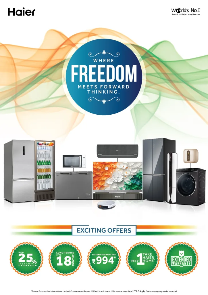Haier Independence Day Sale 2025: Up to 25% Cashback + ₹994 EMI 1 Haier Independence Day Sale 2025