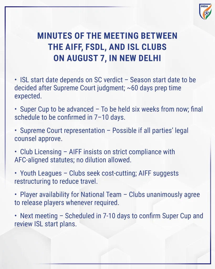 Minutes of the meeting between the aiff, fsdl and isl clubs on august 7 in new delhi