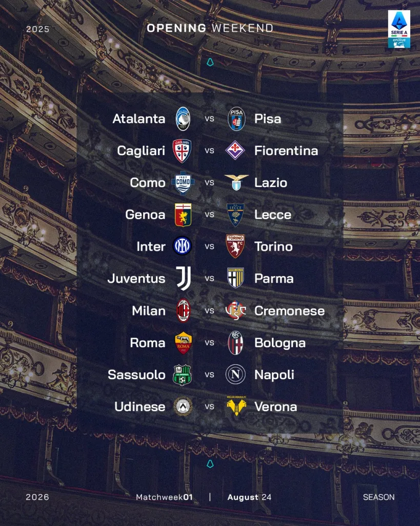 Serie a 2025 26 fixtures