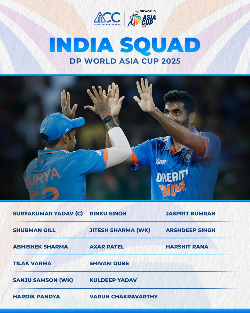 Indian cricket team squad for asia cup