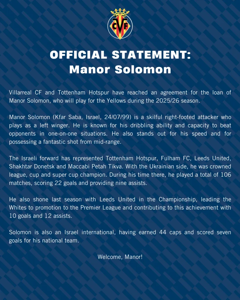 Manor solomon to villarreal