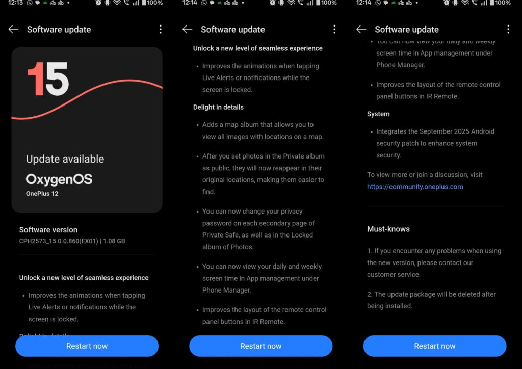 Oxygenos 15 update, OnePlus 12