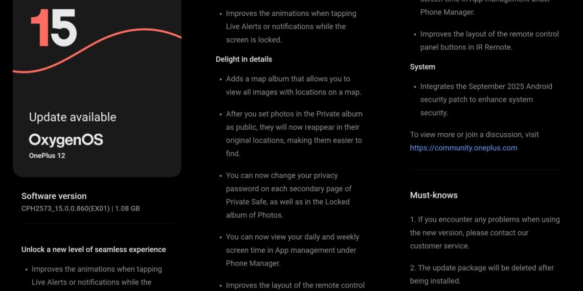 Oxygenos 15 update, OnePlus 12