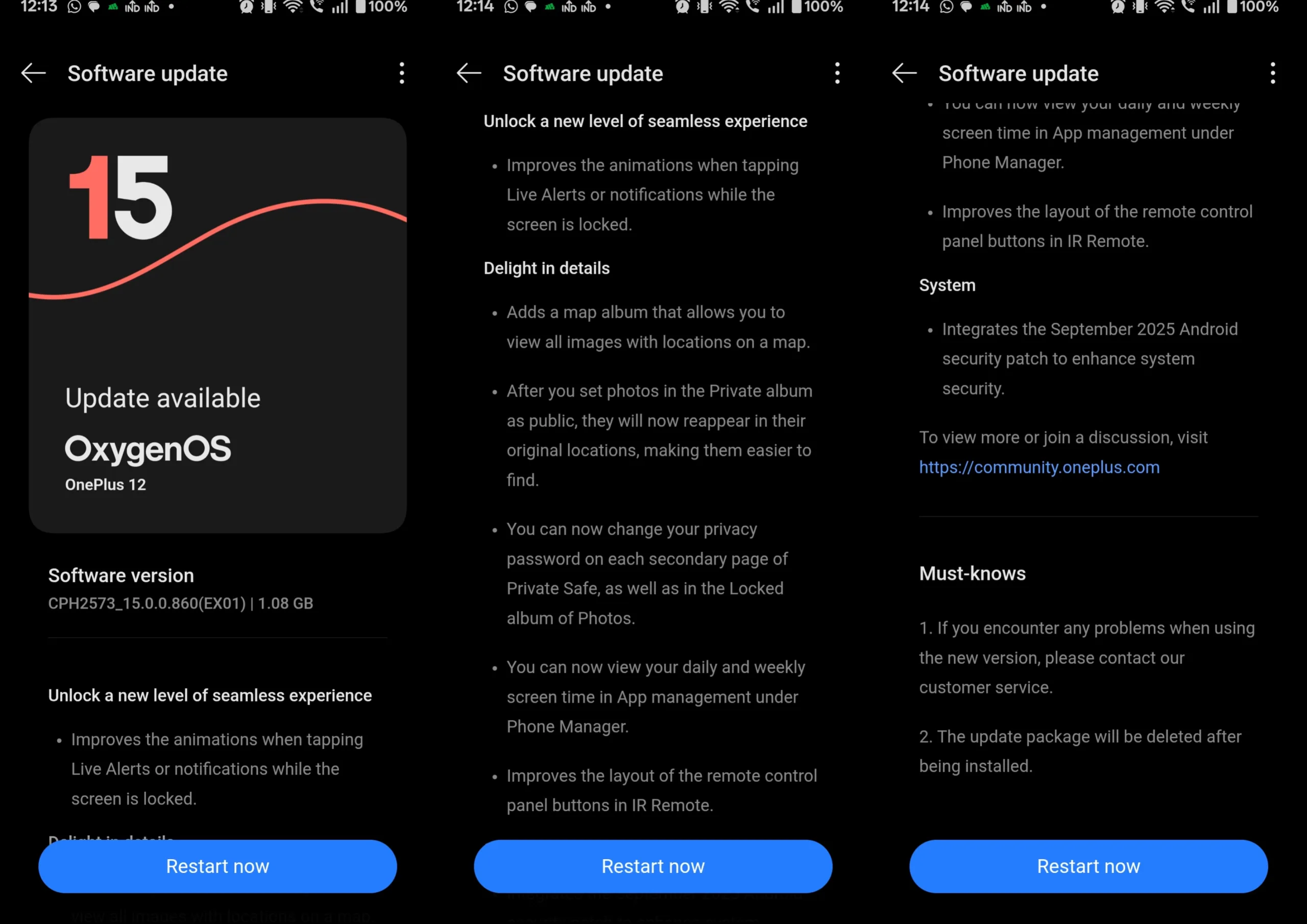 Oxygenos 15 update, OnePlus 12