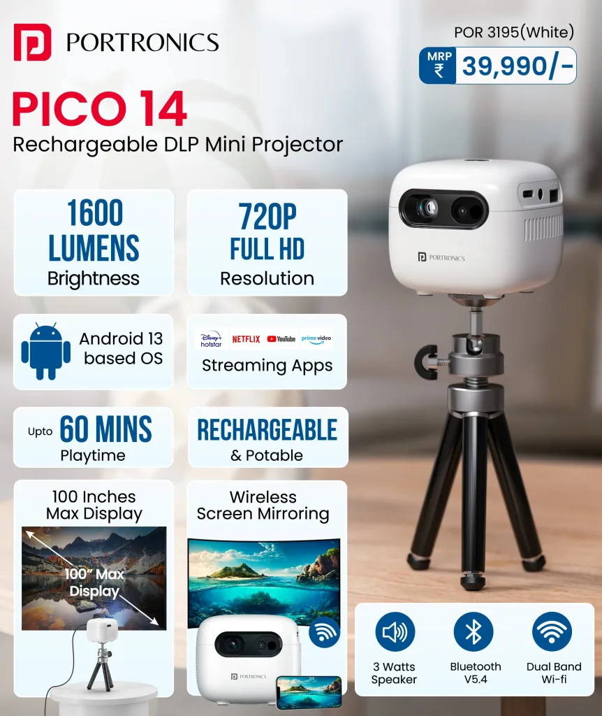 Portronics Pico 14: Pocket-Sized Projector at ₹28,349 2 Portronics pico 14 3