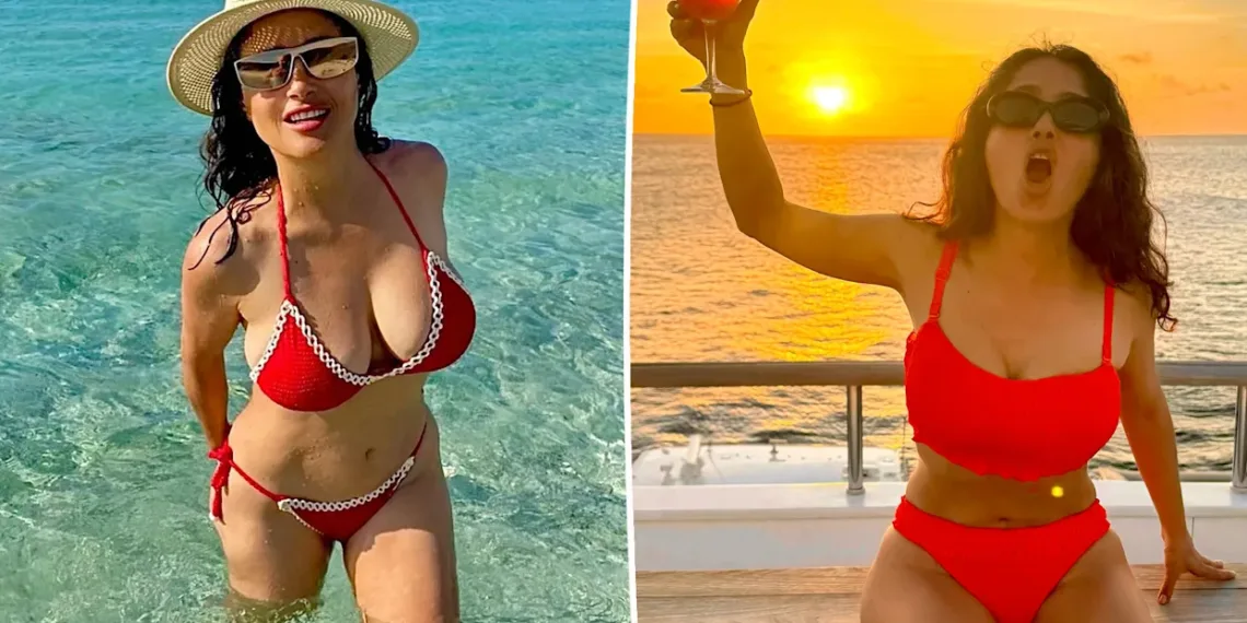 Salma Hayek 59th Birthday Celebration In A Hot Red Bikini; She Proves Age is Just a Number