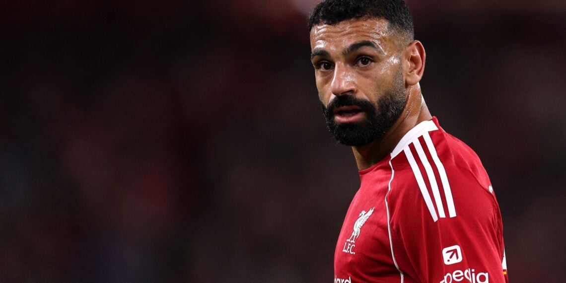 LIVERPOOL, ENGLAND - SEPTEMBER 17: Mohamed Salah of Liverpool looks on during the UEFA Champions League 2025/26 League Phase MD1 match between Liverpool FC and Atletico de Madrid at Anfield on September 17, 2025 in Liverpool, England. (Photo by Michael Regan - UEFA/UEFA via Getty Images)