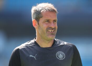 MANCHESTER, ENGLAND - AUGUST 28: Scott Carson of Manchester City during the Premier League match between Manchester City  and  Arsenal at Etihad Stadium on August 28, 2021 in Manchester, England. (Photo by Robbie Jay Barratt - AMA/Getty Images)