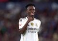 VALENCIA, SPAIN - SEPTEMBER 23: Vinicius Junior of Real Madrid reacts during the LaLiga EA Sports match between Levante UD and Real Madrid CF at Ciutat de Valencia on September 23, 2025 in Valencia, Spain. (Photo by Aitor Alcalde/Getty Images)
