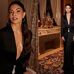 Jacqueline Fernandez Stuns at Paris Fashion Week 2025 in Show-Stopping Black Dress