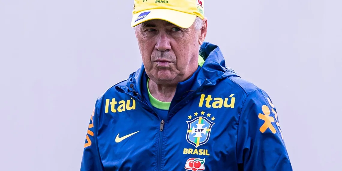 SAO PAULO, BRAZIL - JUNE 8: Head Coach of Brazil Carlo Ancelotti looks on during a training session on June 8, 2025 in Sao Paulo, Brazil. (Photo by Will Anacleto/Sports Press Photo/Getty Images)
