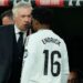 Carlo Ancelotti head coach of Real Madrid gives instructions to  Endrick centre-forward of Real Madrid and Brazil during the LaLiga match between Real Madrid CF and Athletic Club at Estadio Santiago Bernabeu on April 20, 2025 in Madrid, Spain. (Photo by Jose Breton/Pics Action/NurPhoto via Getty Images)