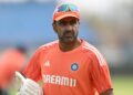 RAJKOT, INDIA - FEBRUARY 13:  Ravichandran Ashwin of India during the India Net Session at Saurashtra Cricket Association Stadium on February 13, 2024 in Rajkot, India. (Photo by Gareth Copley/Getty Images)