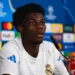 MADRID, SPAIN - SEPTEMBER 15: Aurelien Tchouameni of Real Madrid speaks in the press room during the Training Session and Press Conference ahead of the UEFA Champions League 2024/25 match against Olympique de Marseille at Ciudad Real Madrid on September 15, 2025 in Valdebebas, Spain. (Photo by Alberto Gardin/Eurasia Sport Images/Getty Images)