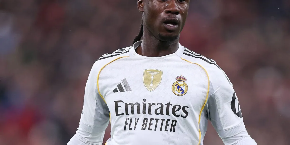LIVERPOOL, ENGLAND - NOVEMBER 04:  Eduardo Camavinga of Real Madrid during the UEFA Champions League 2025/26 League Phase MD4 match between Liverpool FC and Real Madrid C.F. at Anfield on November 04, 2025 in Liverpool, England. (Photo by Alex Livesey - Daneho
