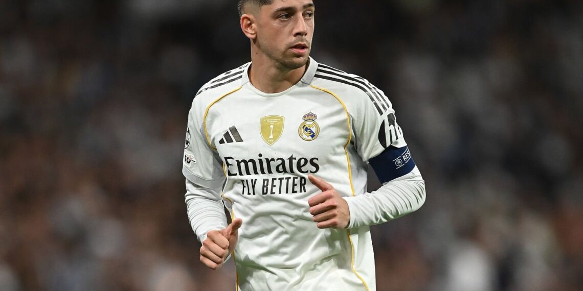 MADRID, SPAIN - OCTOBER 22: Federico Valverde  of Real Madrid
looks on during the UEFA Champions League 2025/26 League Phase MD3 match between Real Madrid C.F. and Juventus at Estadio Santiago Bernabeu on October 22, 2025 in Madrid, Spain. (Photo by Denis Doyl