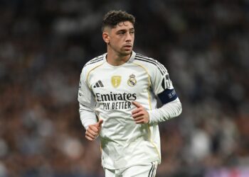 MADRID, SPAIN - OCTOBER 22: Federico Valverde  of Real Madrid
looks on during the UEFA Champions League 2025/26 League Phase MD3 match between Real Madrid C.F. and Juventus at Estadio Santiago Bernabeu on October 22, 2025 in Madrid, Spain. (Photo by Denis Doyl
