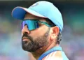 SYDNEY, AUSTRALIA - OCTOBER 25: Rohit Sharma of India looks on during game three of the One Day International series between Australia and India at Sydney Cricket Ground on October 25, 2025 in Sydney, Australia. (Photo by Ayush Kumar/Getty Images)