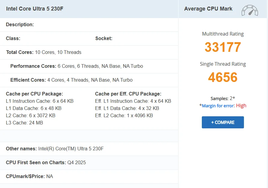 Intel Core Ultra 5 230F