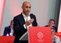 Soccer Football - Spanish Soccer Federation Meeting - Ciudad Del Futbol Las Rozas, Las Rozas, Spain - August 25, 2023  President of the Royal Spanish Football Federation Luis Rubiales announces he will be staying as president during the meeting RFEF/Handout via REUTERS