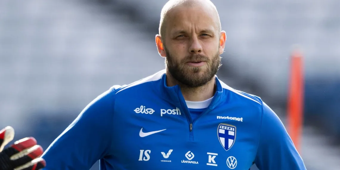 GLASGOW, SCOTLAND - JUNE 06: Teemu Pukki during a Finland MD-1 training session at Hampden Park, on June 06, 2024, in Glasgow, Scotland.  (Photo by Craig Foy/SNS Group via Getty Images)