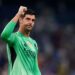 MADRID, SPAIN - SEPTEMBER 16: Thibaut Courtois of Real Madrid celebrates his team's victory following the UEFA Champions League 2025/26 League Phase MD1 match between Real Madrid C.F. and Olympique de Marseille at Estadio Santiago Bernabeu on September 16, 2025 in Madrid, Spain. (Photo by Pedro Salado/Getty Images)