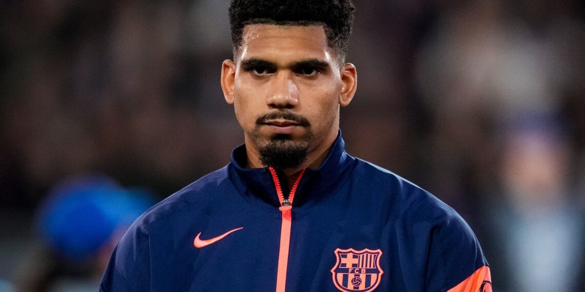 BRUGES, BELGIUM - NOVEMBER 5: Ronald Araujo of FC Barcelona looks on prior to the UEFA Champions League 2025/26 League Phase MD4 match between Club Brugge KV and FC Barcelona at Jan Breydelstadion on November 5, 2025 in Bruges, Belgium. (Photo by Rene Nijhuis/MB Media/Getty Images)