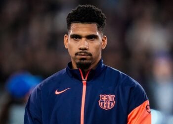 BRUGES, BELGIUM - NOVEMBER 5: Ronald Araujo of FC Barcelona looks on prior to the UEFA Champions League 2025/26 League Phase MD4 match between Club Brugge KV and FC Barcelona at Jan Breydelstadion on November 5, 2025 in Bruges, Belgium. (Photo by Rene Nijhuis/MB Media/Getty Images)