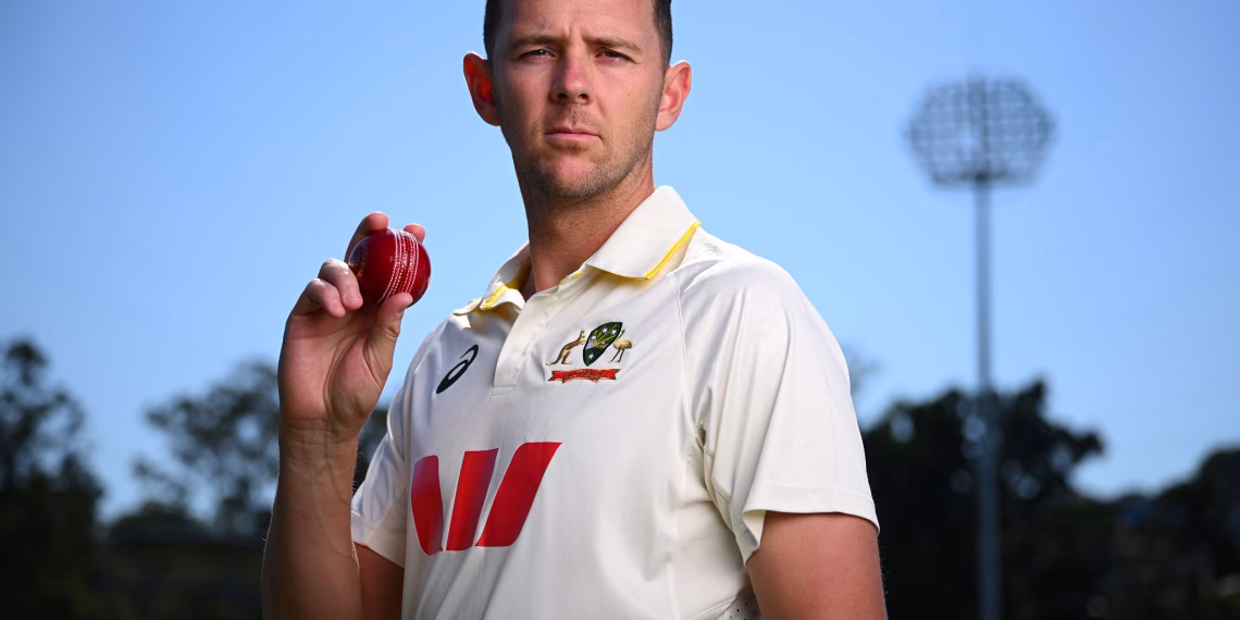 BRISBANE, AUSTRALIA - SEPTEMBER 05: Josh Hazlewood poses during a Cricket Australia Media Day at Allan Border Field on September 05, 2025 in Brisbane, Australia. (Photo by Matt Roberts/Getty Images)