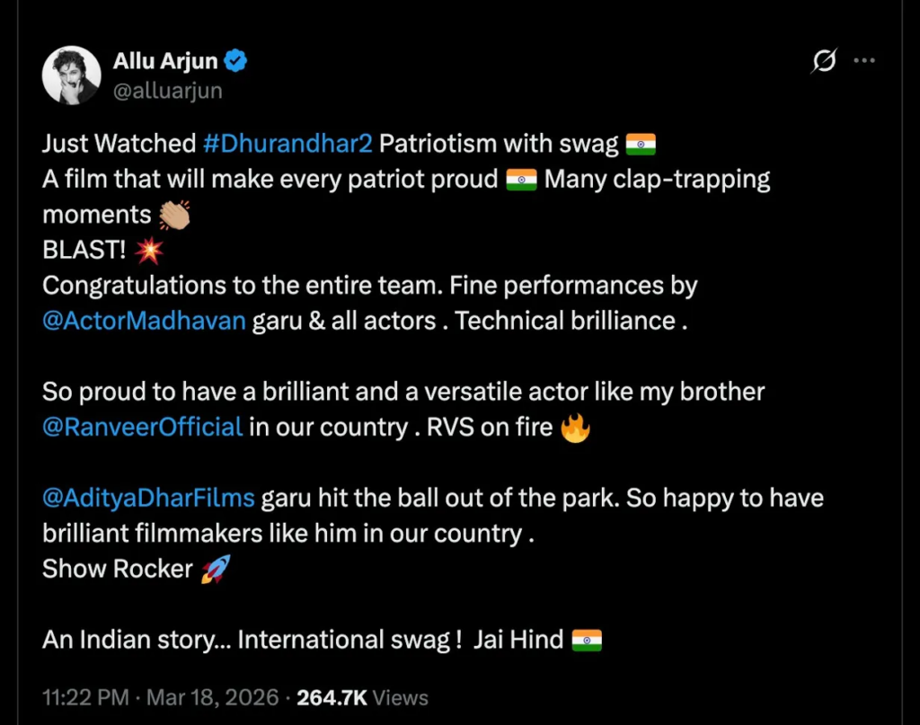 Allu Arjun Calls Dhurandhar 2 a "BLAST" — Praises Ranveer Singh, Madhavan & Aditya Dhar
