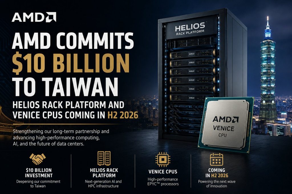 AMD Commits $10 Billion to Taiwan — Helios Rack Platform and Venice CPUs Coming in H2 2026