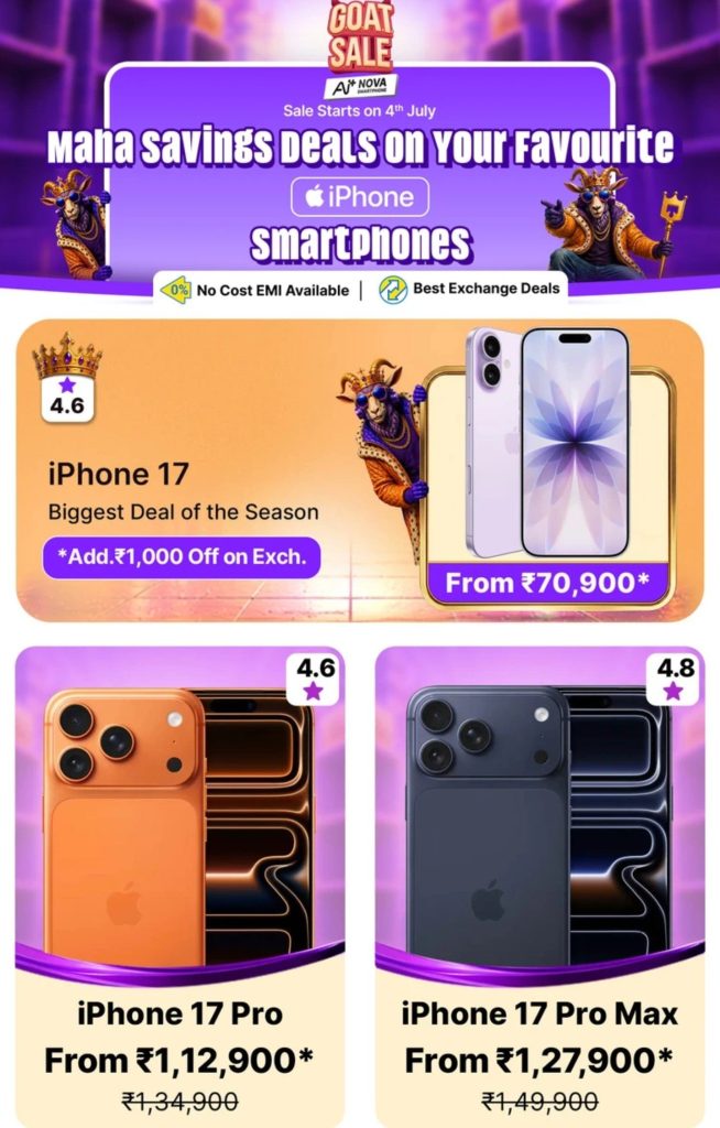 Flipkart GOAT Sale: Full iPhone Price List Leaked Ahead of July 4
