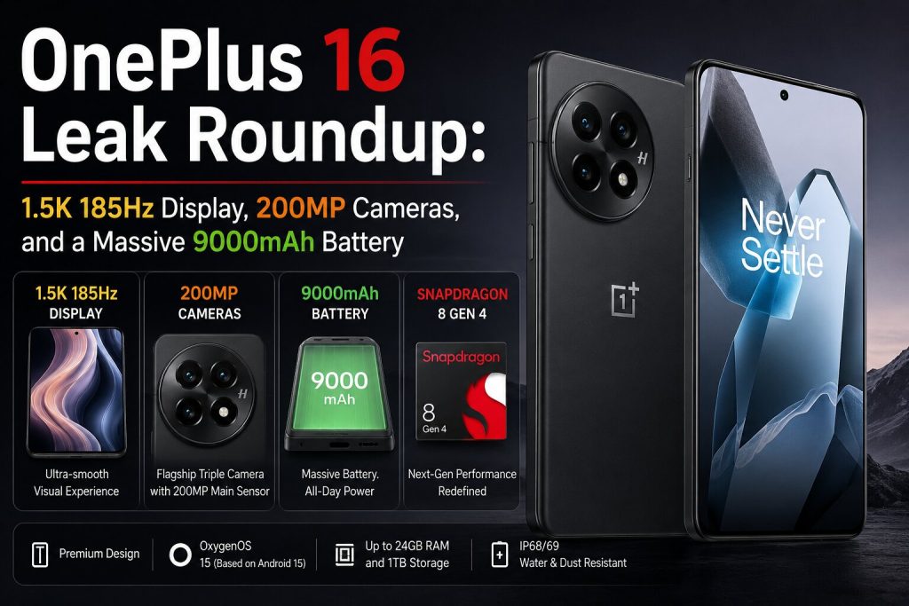 OnePlus 16 Leak Roundup: 1.5K 185Hz Display, 200MP Cameras, and a Massive 9000mAh Battery