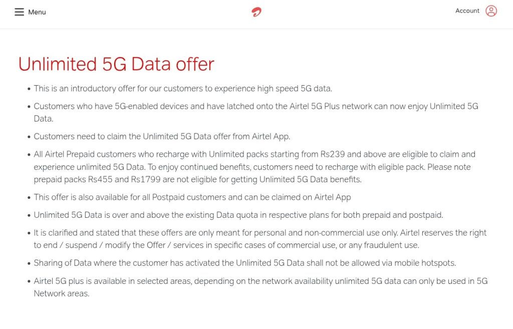 Airtel Confirms It: No Hotspot Sharing on "Unlimited" 5G Data