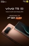 vivo T5 5G India Launch Confirmed for September 2
