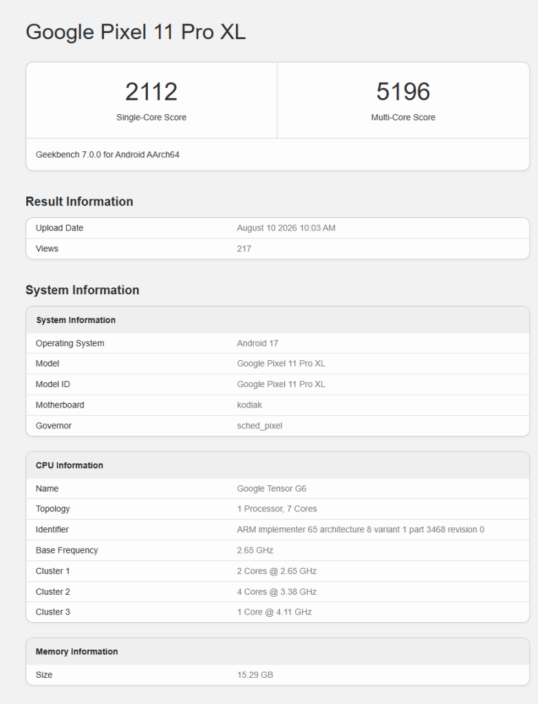 Tensor G6 Leaked on Geekbench: An Unusual 7-Core Chip